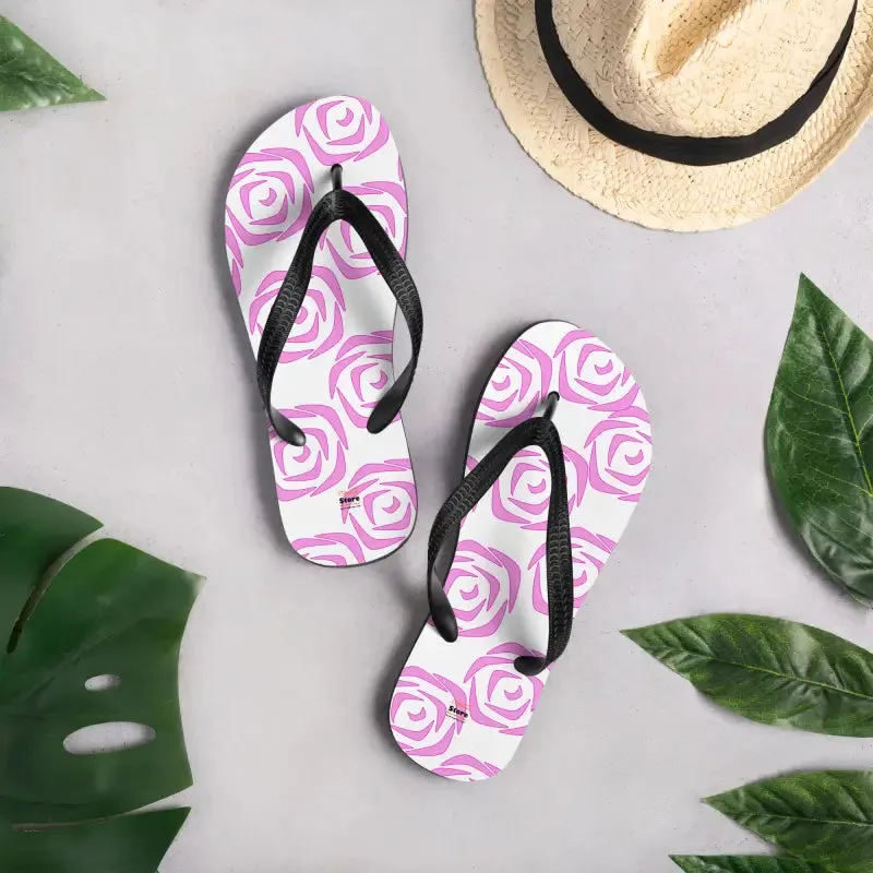 Pink Roses Flip Flops with Stretchy Slip Comfort
