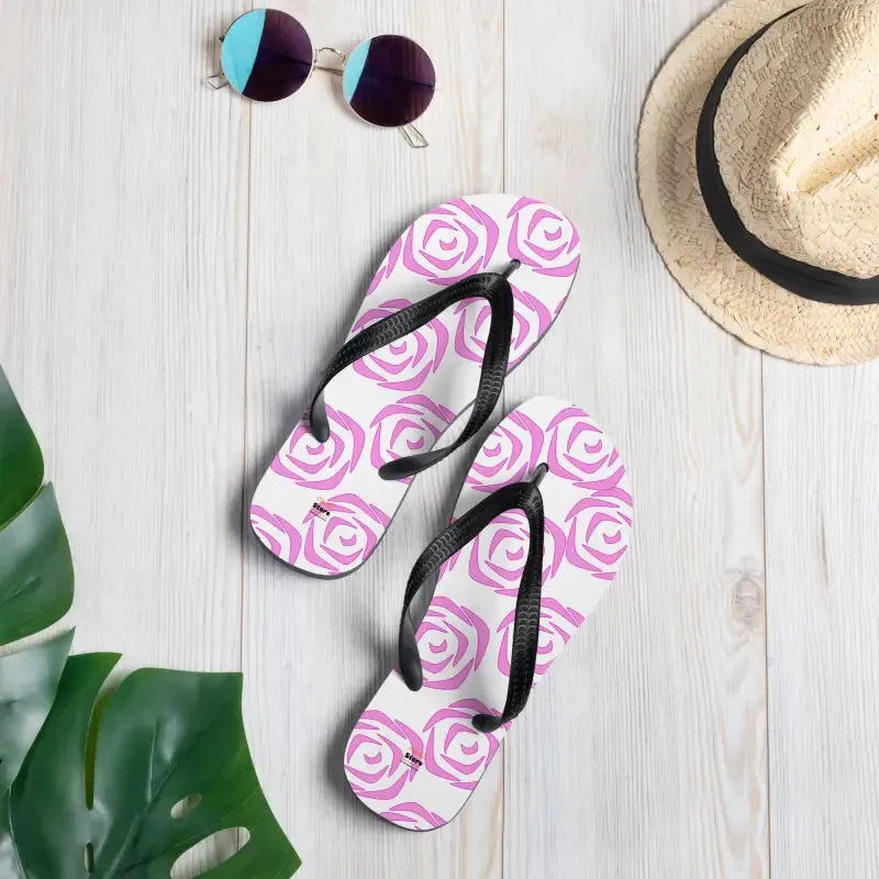 Pink Roses Flip Flops with Stretchy Slip Comfort