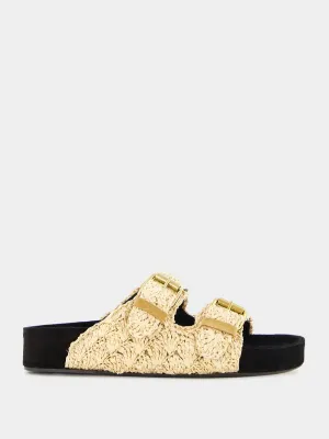 Raffia Buckle-Strap Sandals