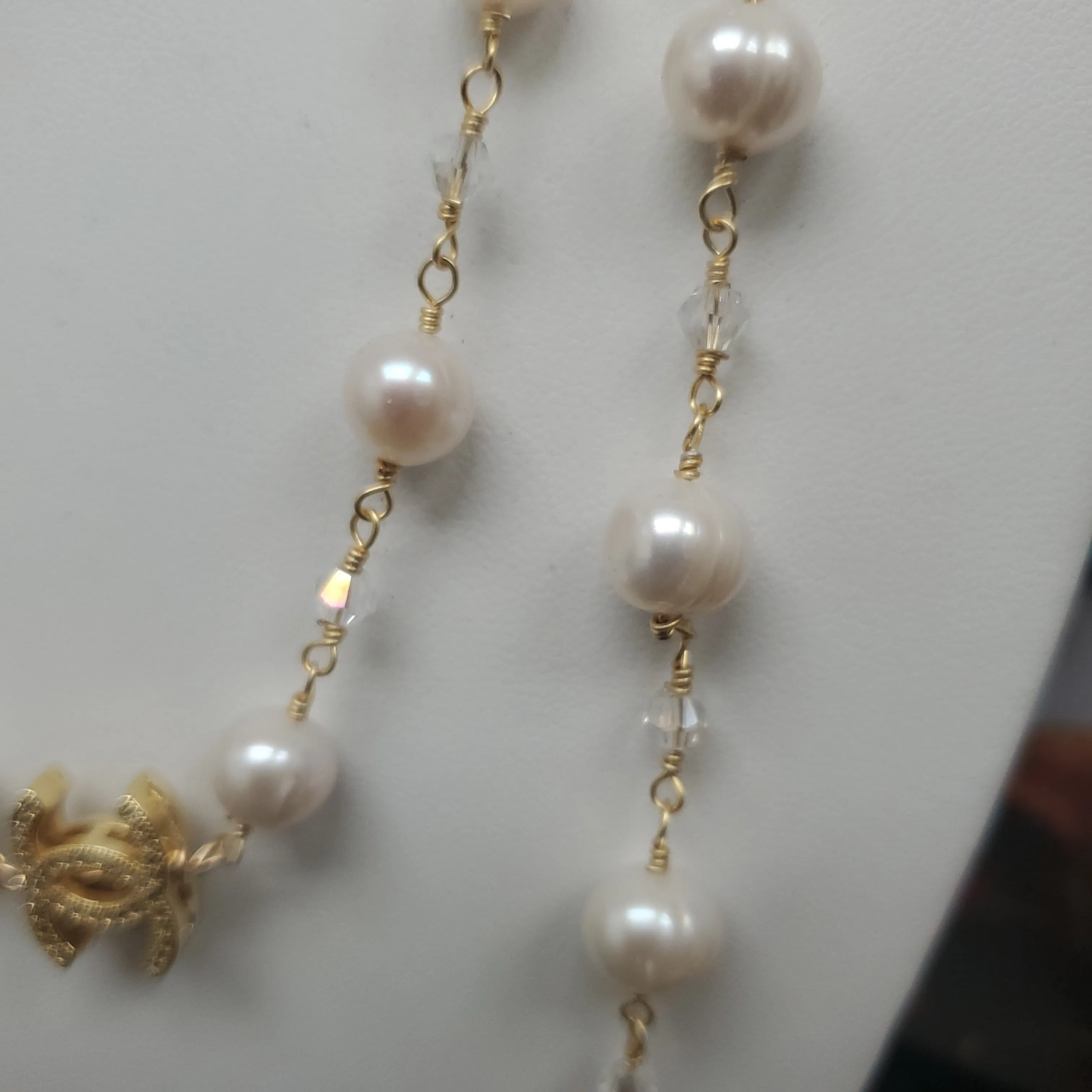 Ramina Pearls CC Symbol White Pearls & Crystals Necklace