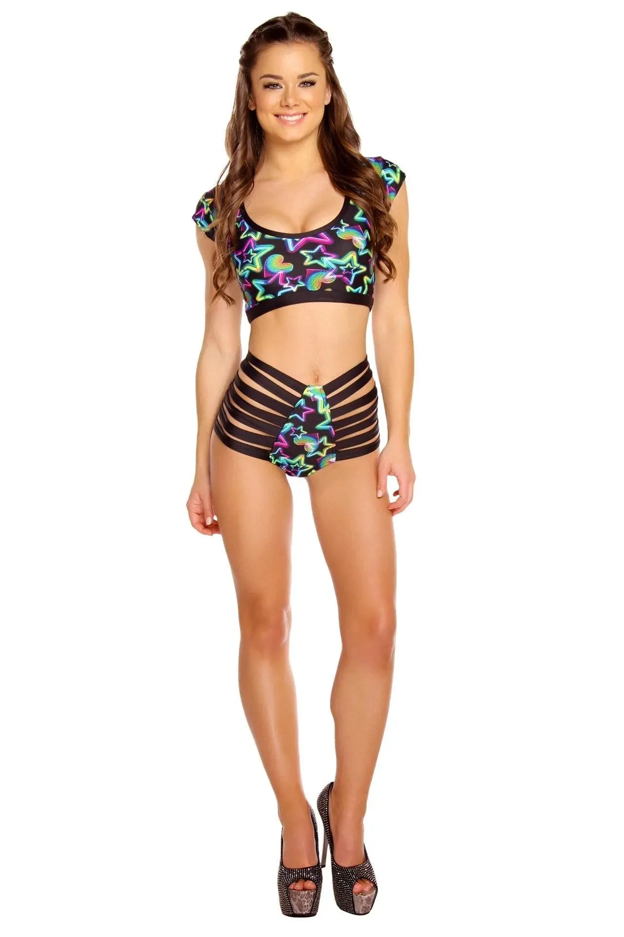 RB245 - Print High-Waist Strappy Short