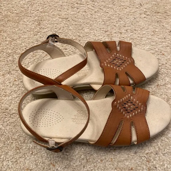 SAS Huarache Quarter Strap Sandal, Brown Leather, Embroidered, Women’s, 8.5