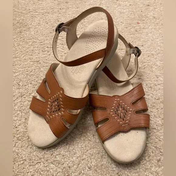 SAS Huarache Quarter Strap Sandal, Brown Leather, Embroidered, Women’s, 8.5