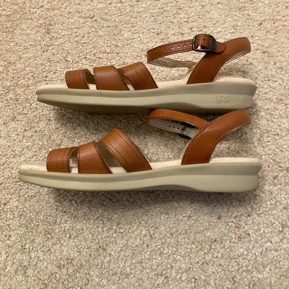 SAS Huarache Quarter Strap Sandal, Brown Leather, Embroidered, Women’s, 8.5