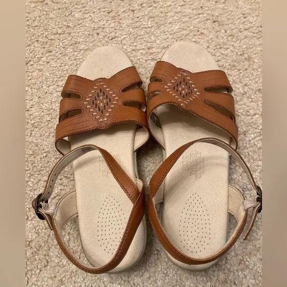 SAS Huarache Quarter Strap Sandal, Brown Leather, Embroidered, Women’s, 8.5