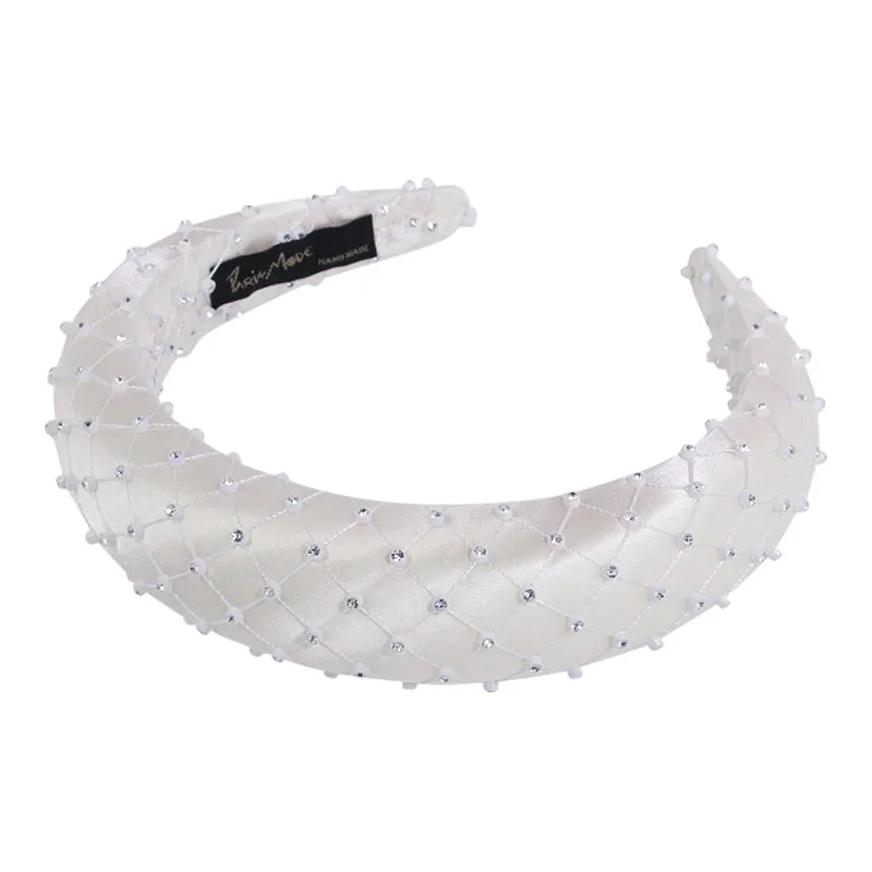 Satin Crystal 3 cm Padded White Headband