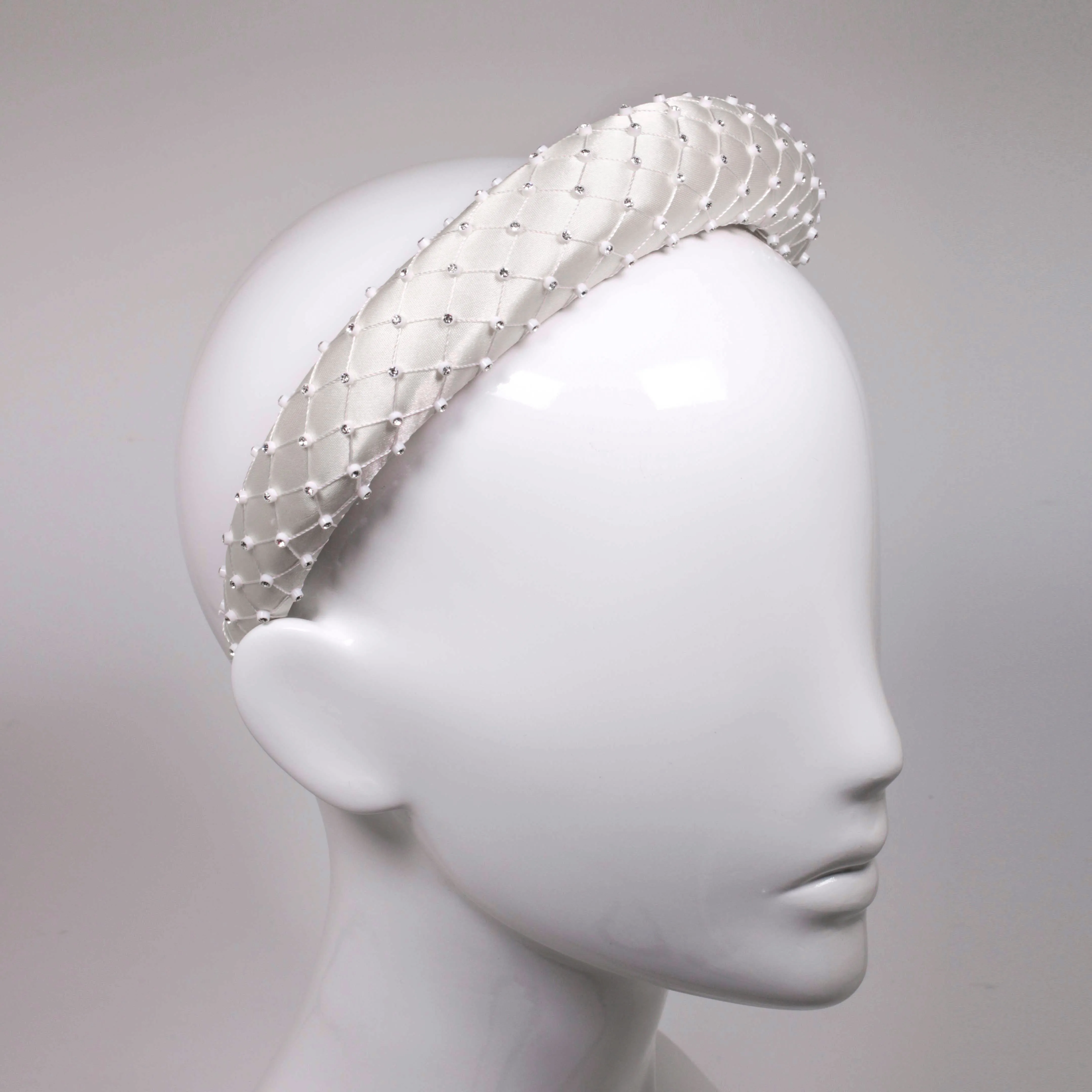 Satin Crystal 3 cm Padded White Headband