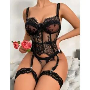 Sexy Sheer Lace Lingerie Set with Leg rings