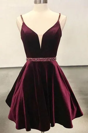 Simple Spaghetti Strap V Neck Open Back A Line Short Homecoming Dress HD0106