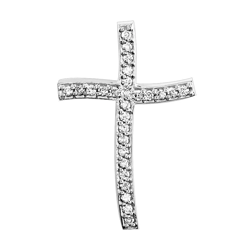 Smaller Size Wavy Diamond Cross Pendant, 0.25CT in 14K White Gold