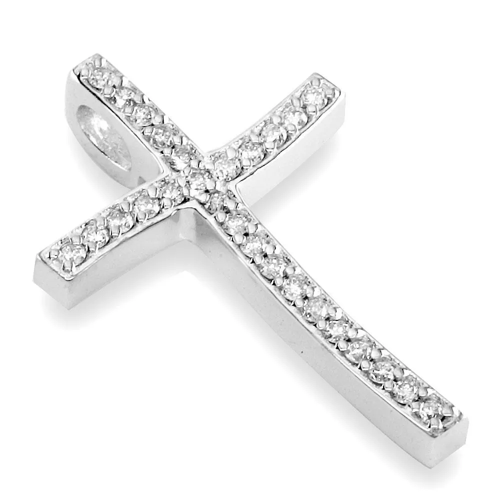 Smaller Size Wavy Diamond Cross Pendant, 0.25CT in 14K White Gold