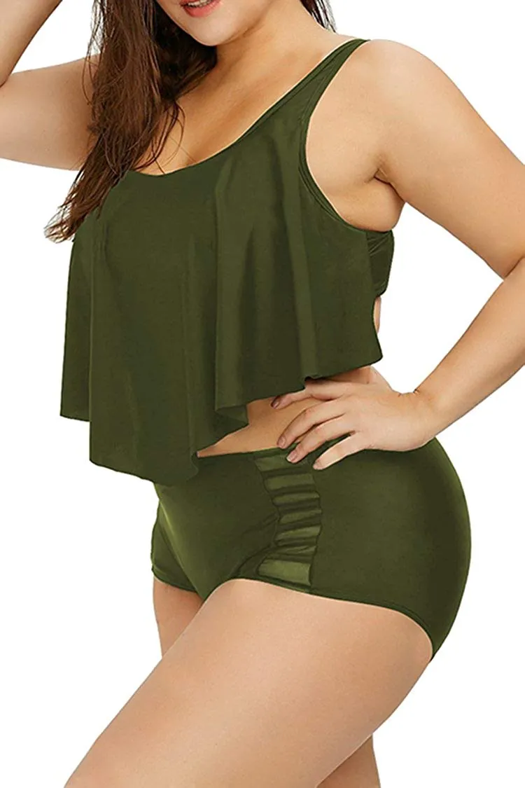 Sovoyontee Women Plus Size Ruffles High Waisted Swimsuit Bikini Sets Bathing Suit