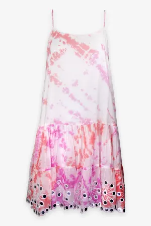 Spiral Tye Dye Strappy Dress with Mirror in Coral Pink