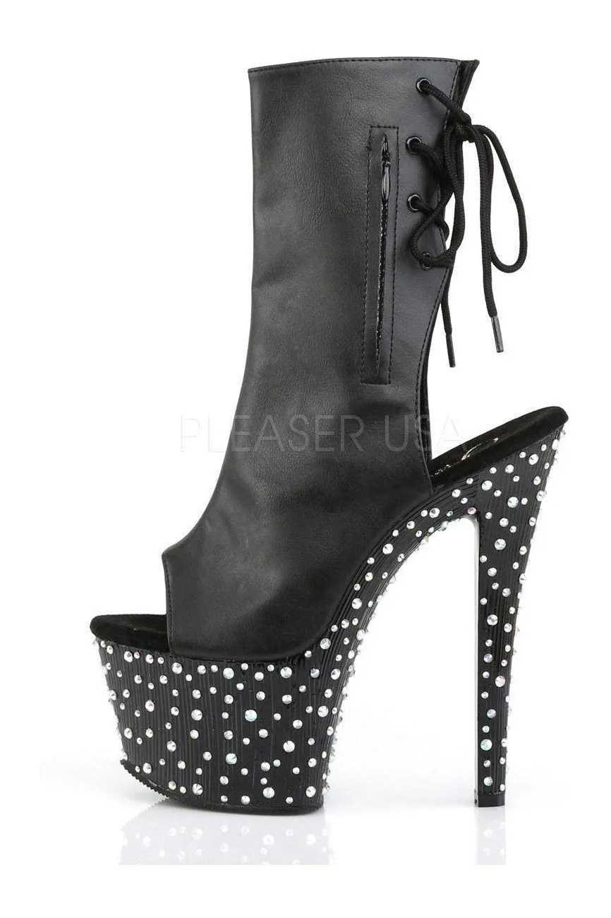 STARDANCE-1018-7 Platform Boot  | Black Faux Leather