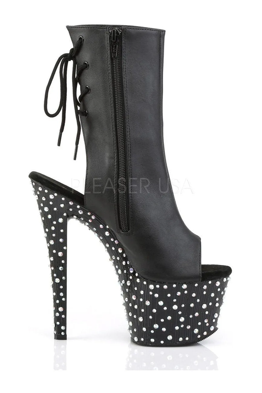 STARDANCE-1018-7 Platform Boot  | Black Faux Leather