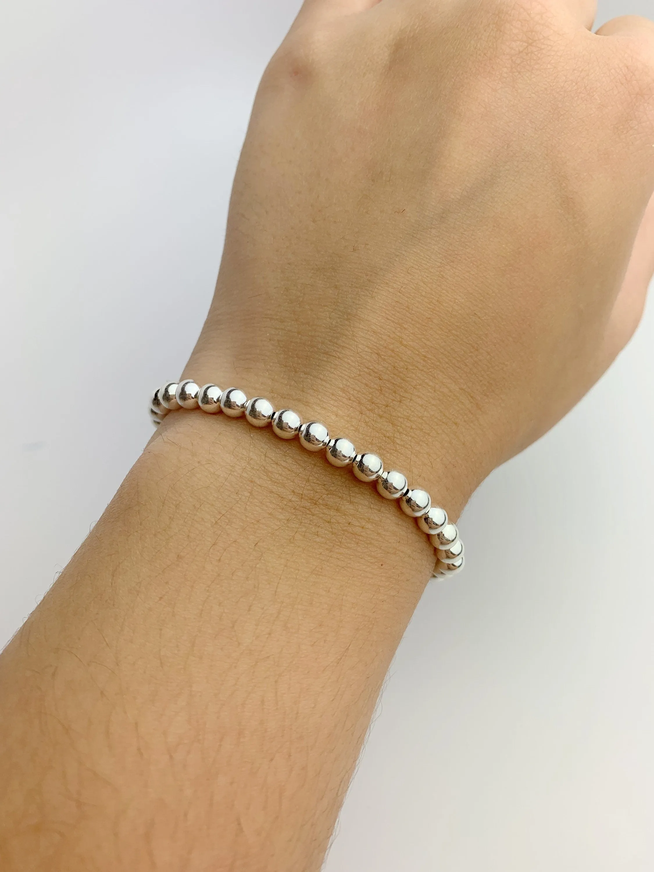 Sterling Silver Beaded Stretchy Bracelet