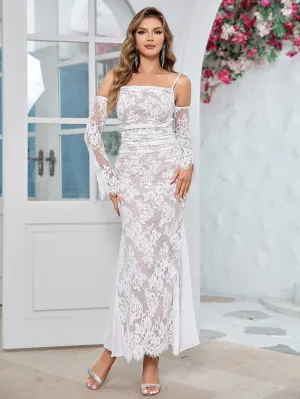 Strappy Long Sleeve Lace Maxi Bodycon Dress HB10107