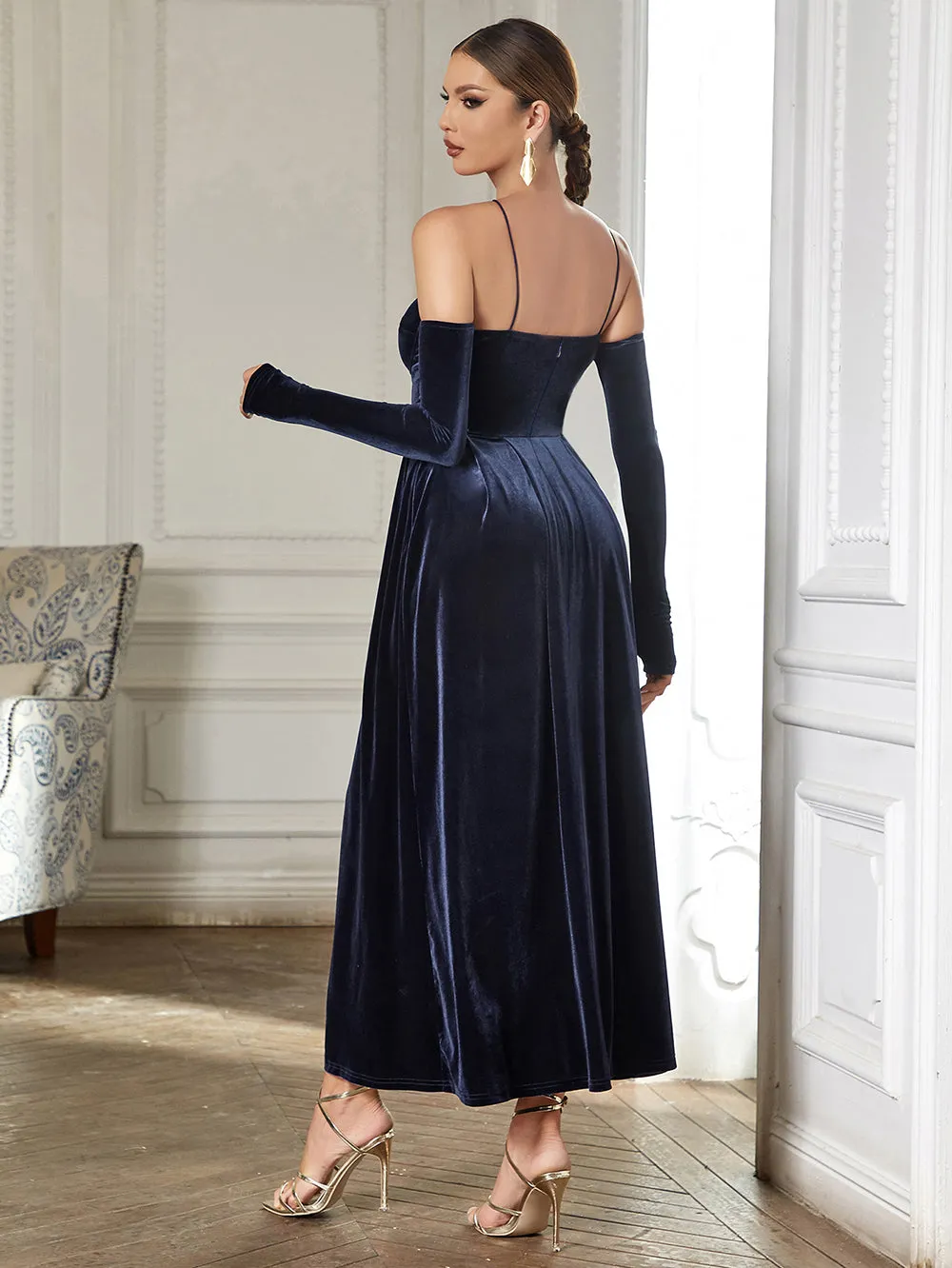 Strappy Long Sleeve Plain Maxi Bodycon Dress HB0362