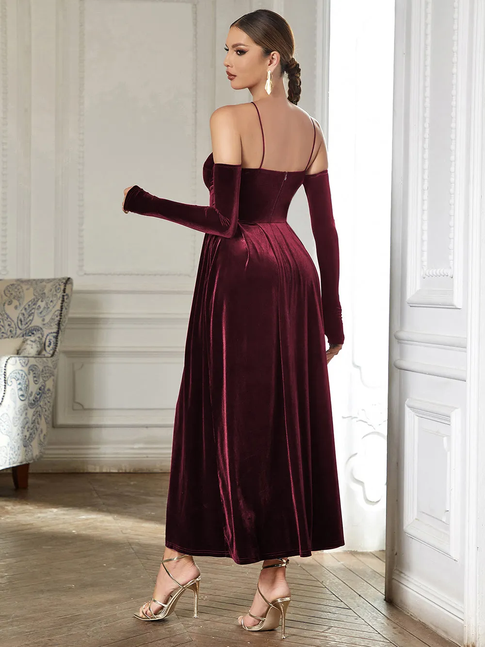 Strappy Long Sleeve Plain Maxi Bodycon Dress HB0362