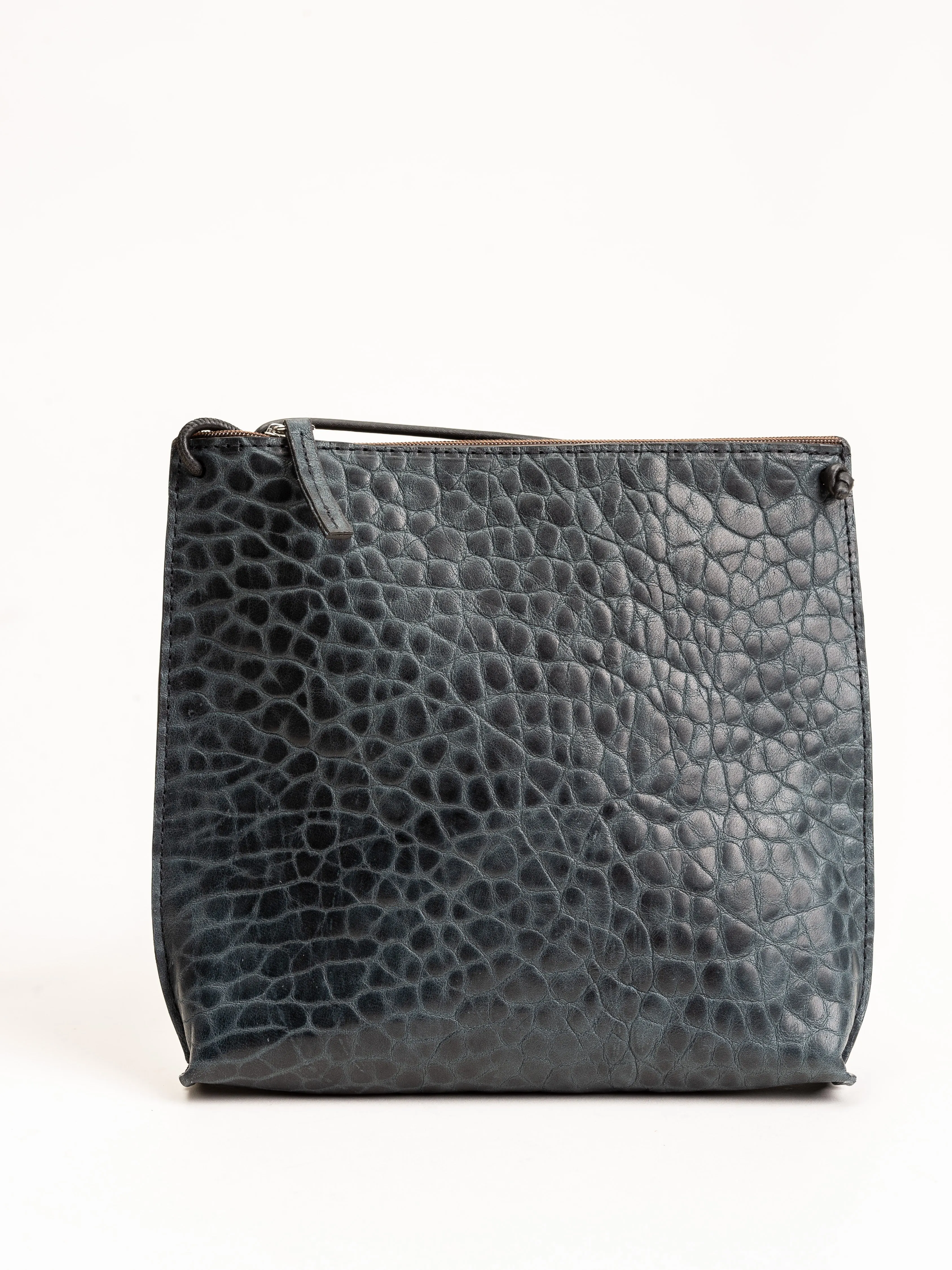 strappy pouch - blue sheepskin