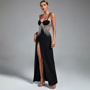 Strappy Sleeveless Drill Chain Maxi Bodycon Dress