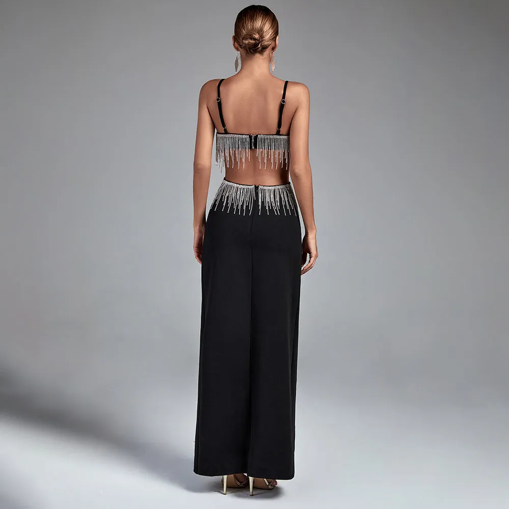 Strappy Sleeveless Drill Chain Maxi Bodycon Dress