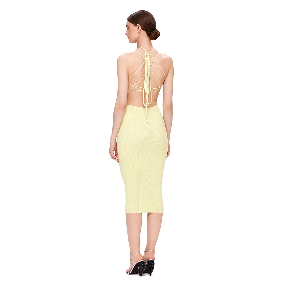Strappy Sleeveless Ornamental Flower Midi Bandage Dress BD2438