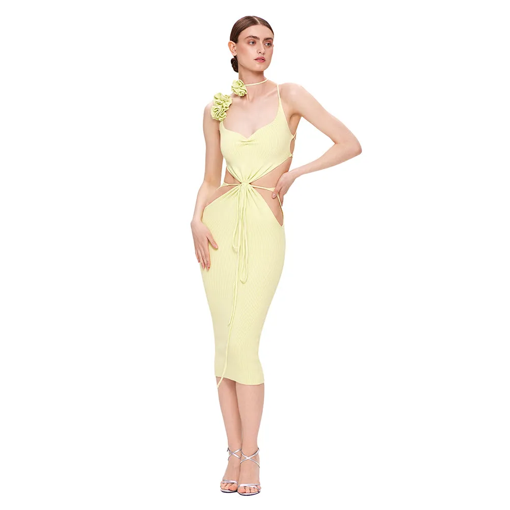 Strappy Sleeveless Ornamental Flower Midi Bandage Dress BD2438