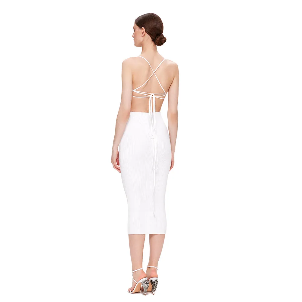 Strappy Sleeveless Ornamental Flower Midi Bandage Dress BD2438
