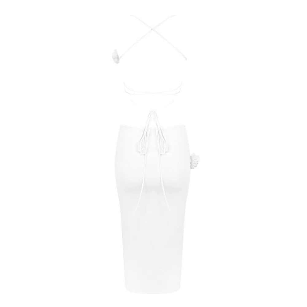 Strappy Sleeveless Ornamental Flower Midi Bandage Dress BD2438