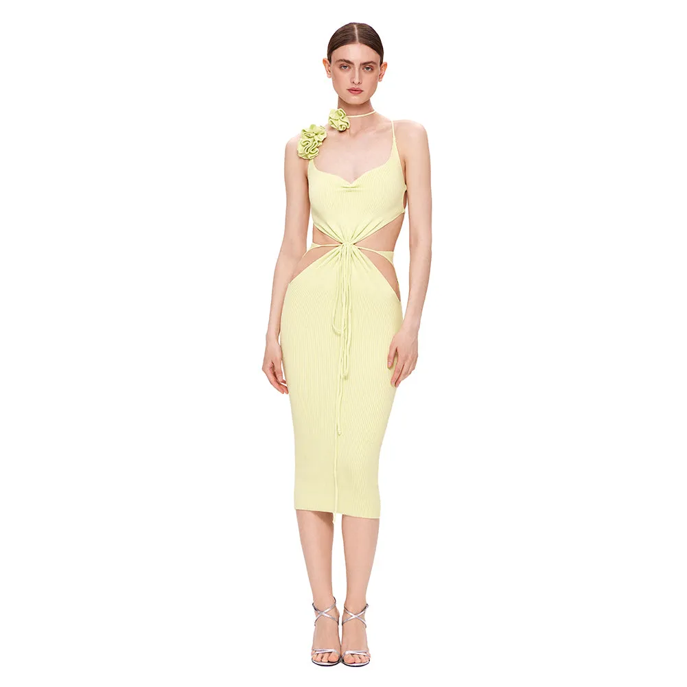 Strappy Sleeveless Ornamental Flower Midi Bandage Dress BD2438