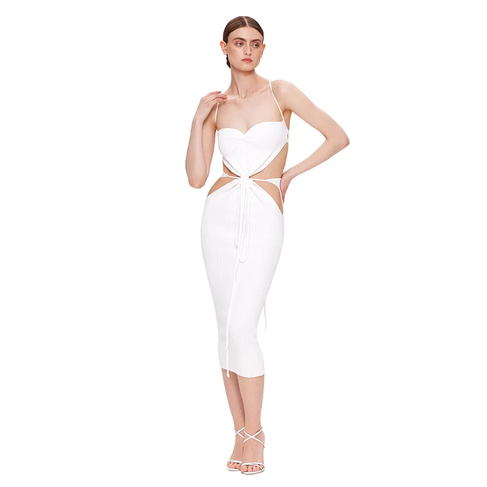 Strappy Sleeveless Ornamental Flower Midi Bandage Dress BD2438