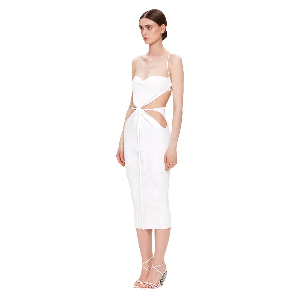 Strappy Sleeveless Ornamental Flower Midi Bandage Dress BD2438