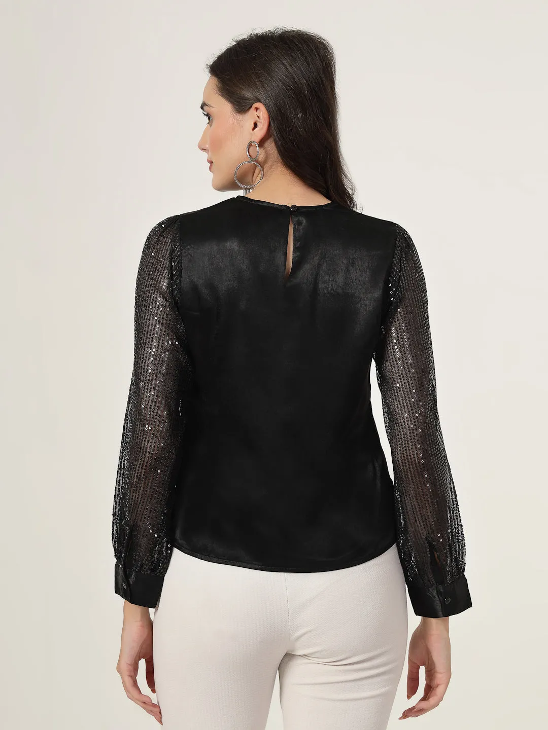 Style Quotient Women black Satin with Sequins top