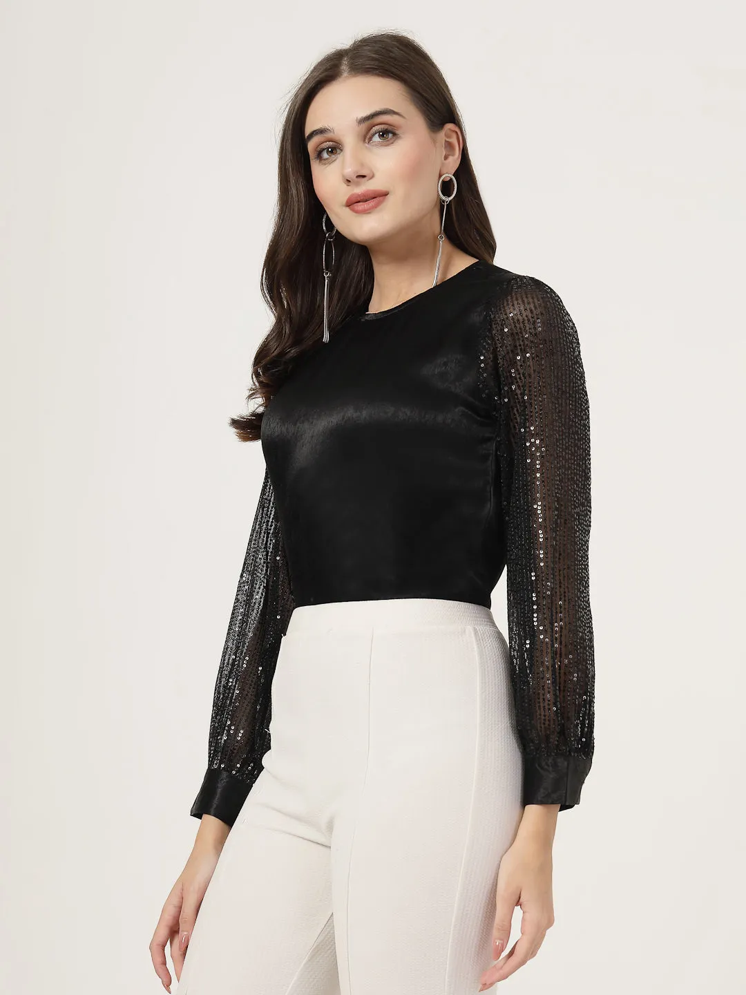 Style Quotient Women black Satin with Sequins top