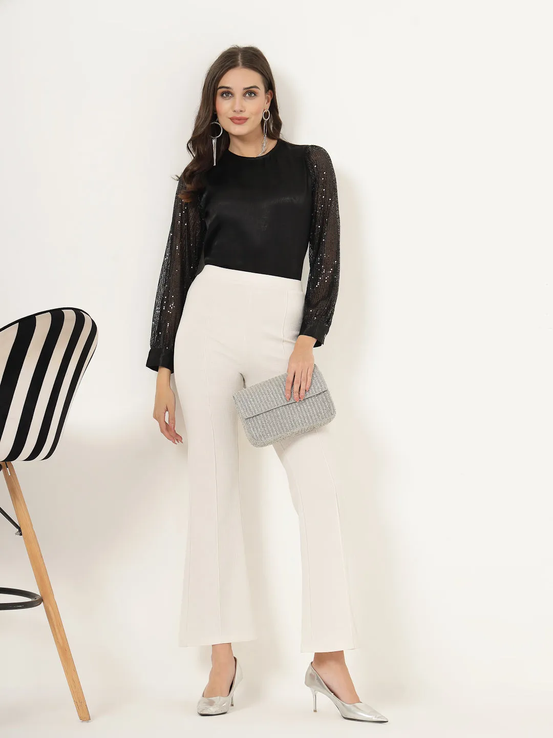 Style Quotient Women black Satin with Sequins top