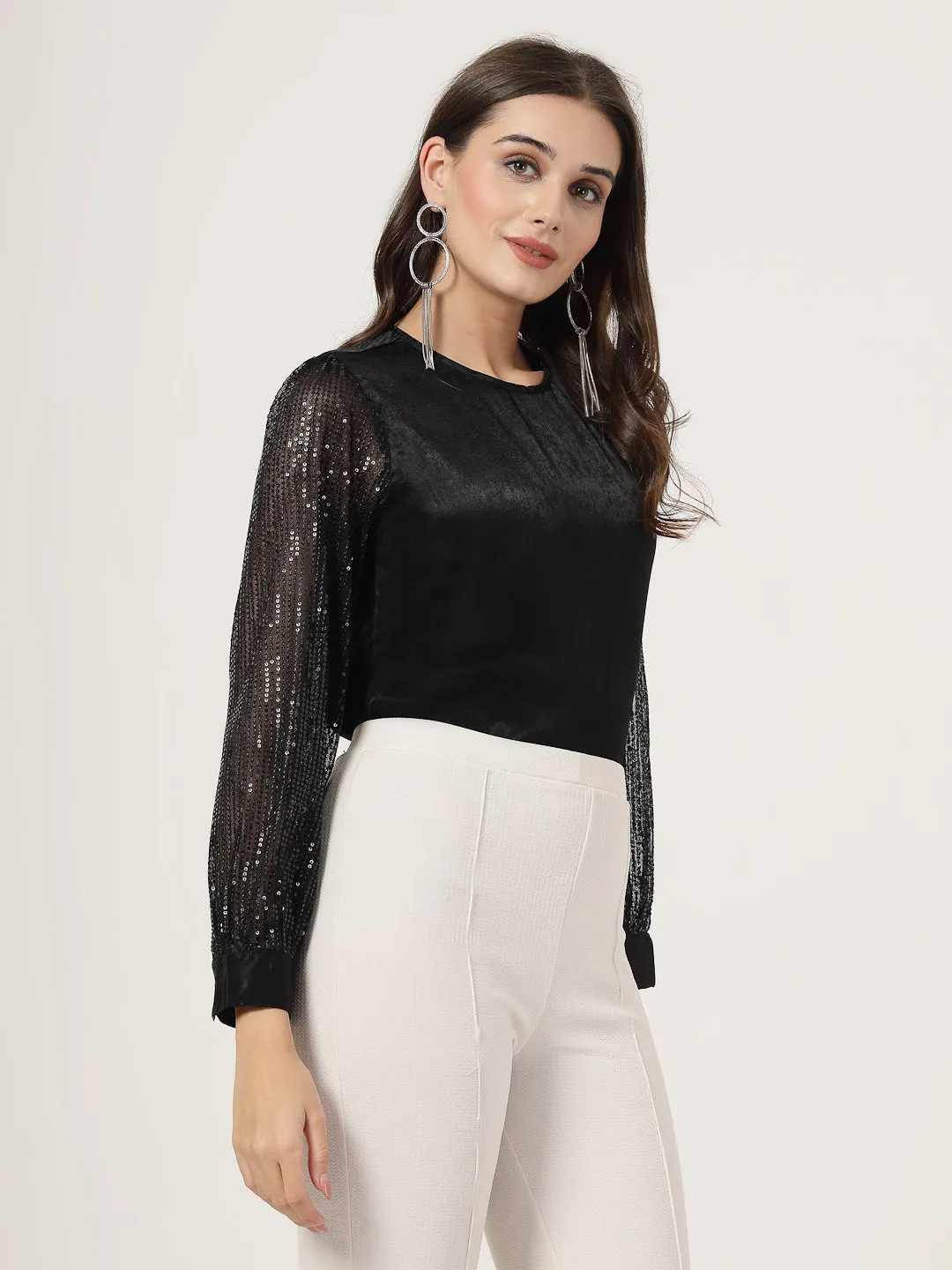 Style Quotient Women black Satin with Sequins top