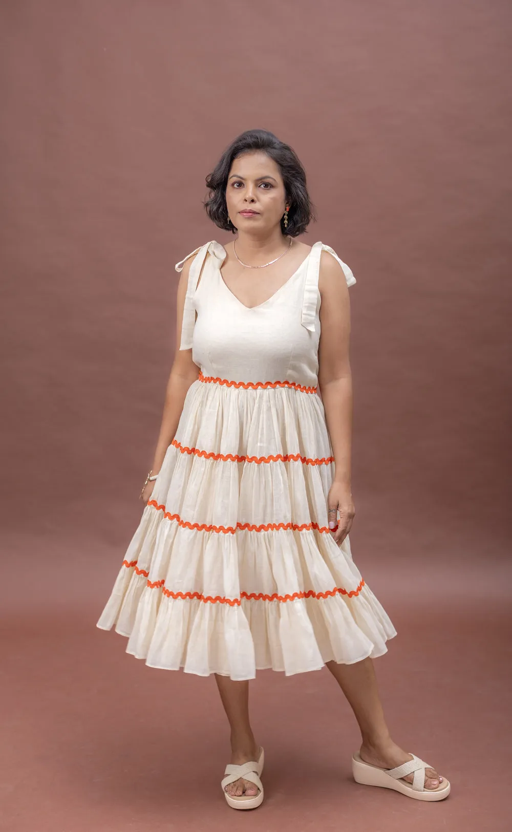 Sun-Kissed Tie-Up Cotton Fit & Flare Dress