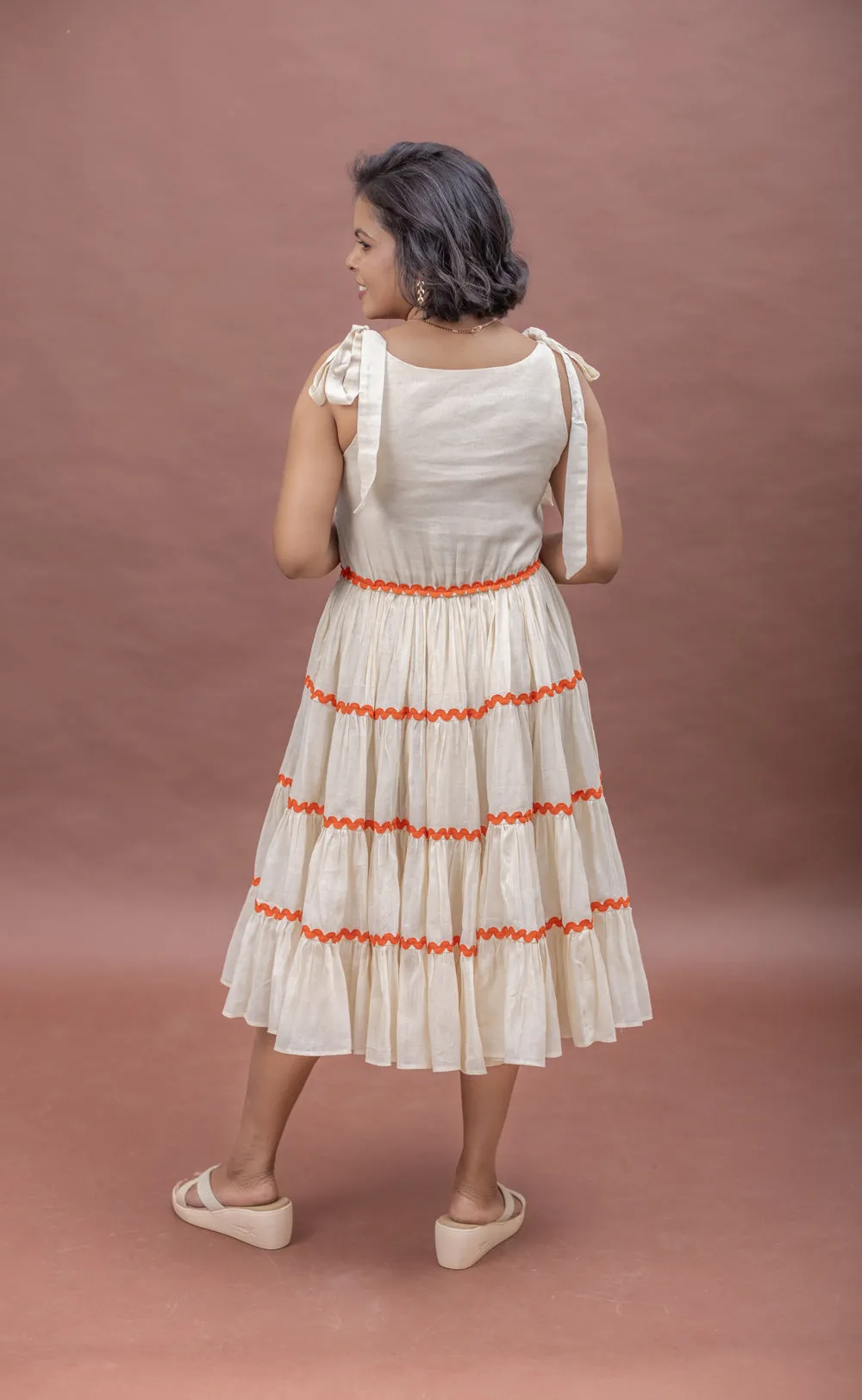 Sun-Kissed Tie-Up Cotton Fit & Flare Dress