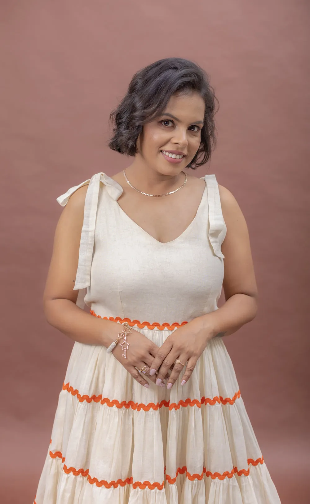 Sun-Kissed Tie-Up Cotton Fit & Flare Dress
