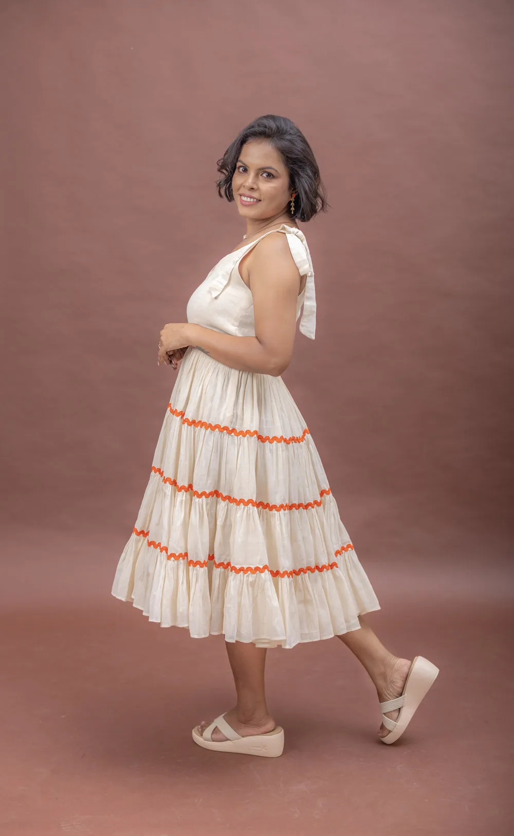 Sun-Kissed Tie-Up Cotton Fit & Flare Dress