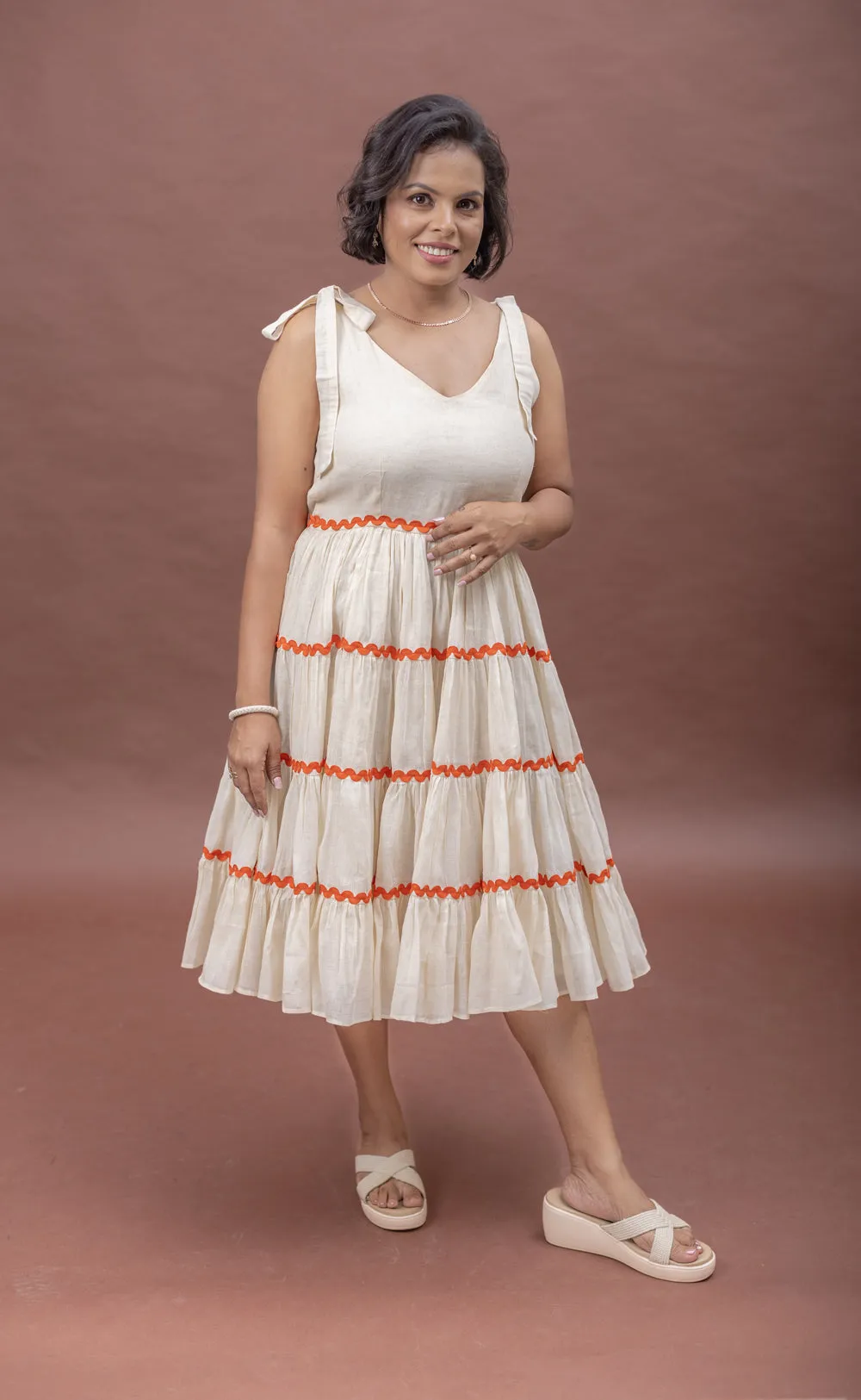 Sun-Kissed Tie-Up Cotton Fit & Flare Dress