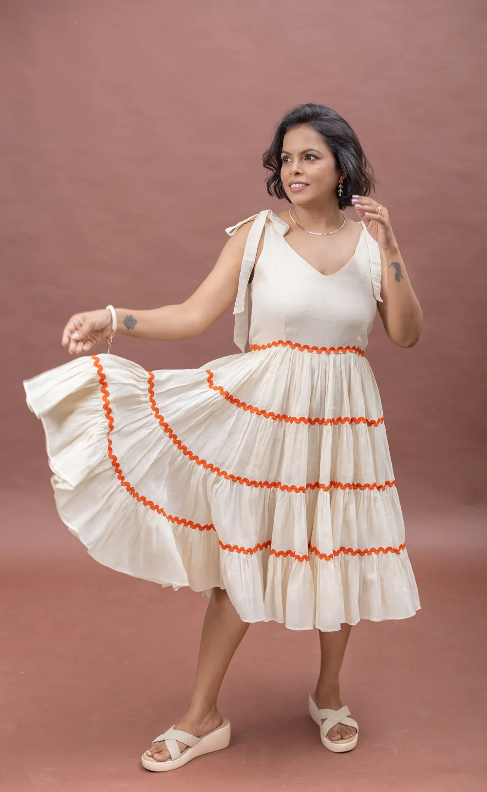 Sun-Kissed Tie-Up Cotton Fit & Flare Dress