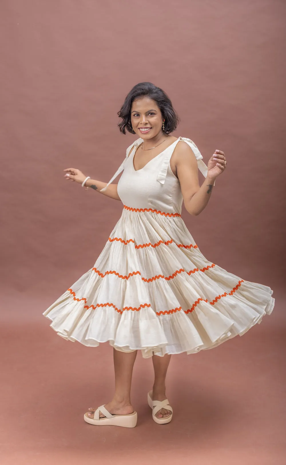 Sun-Kissed Tie-Up Cotton Fit & Flare Dress