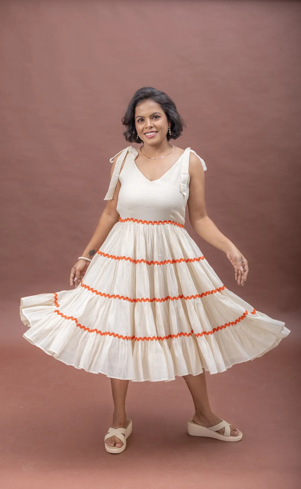 Sun-Kissed Tie-Up Cotton Fit & Flare Dress