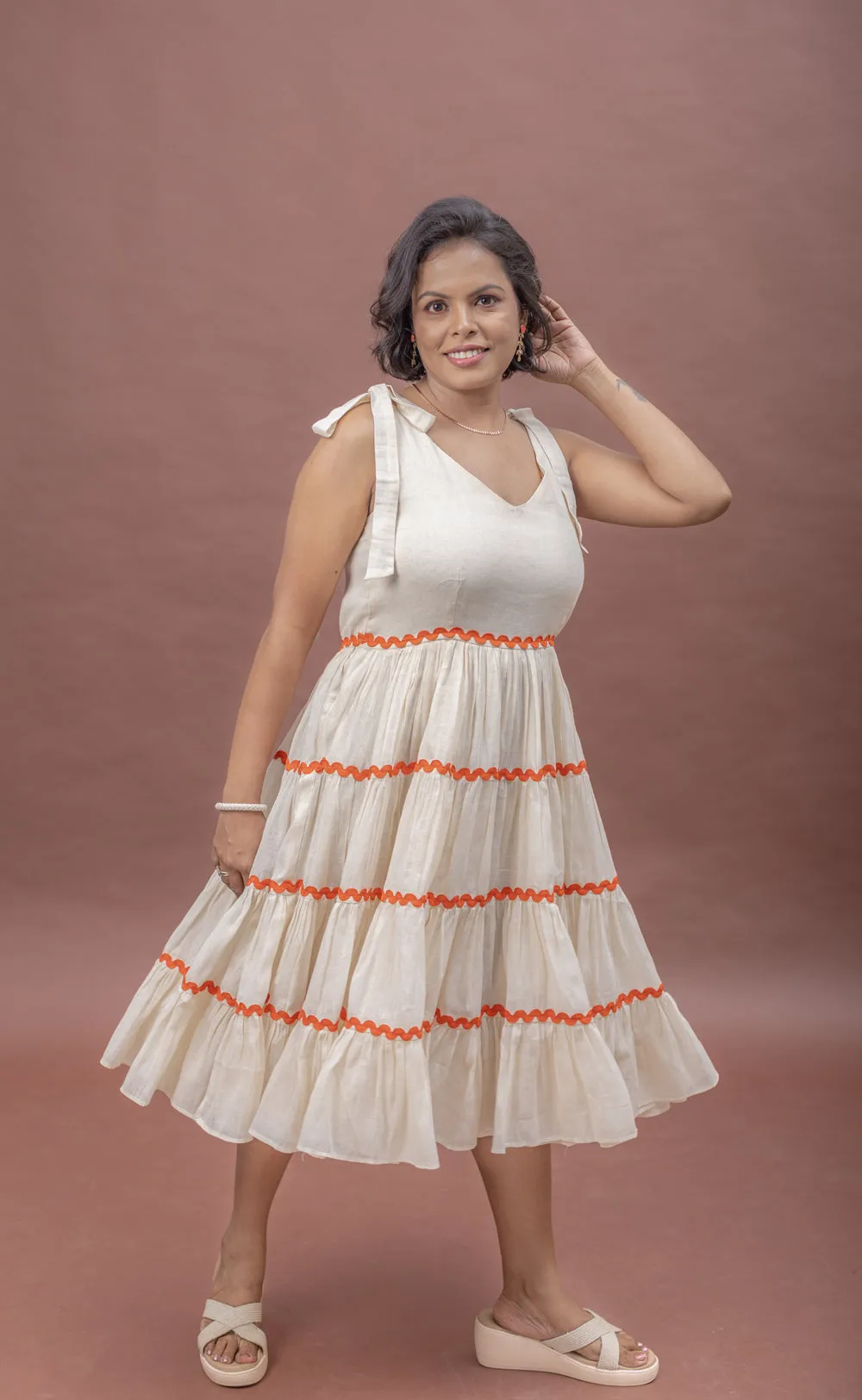 Sun-Kissed Tie-Up Cotton Fit & Flare Dress