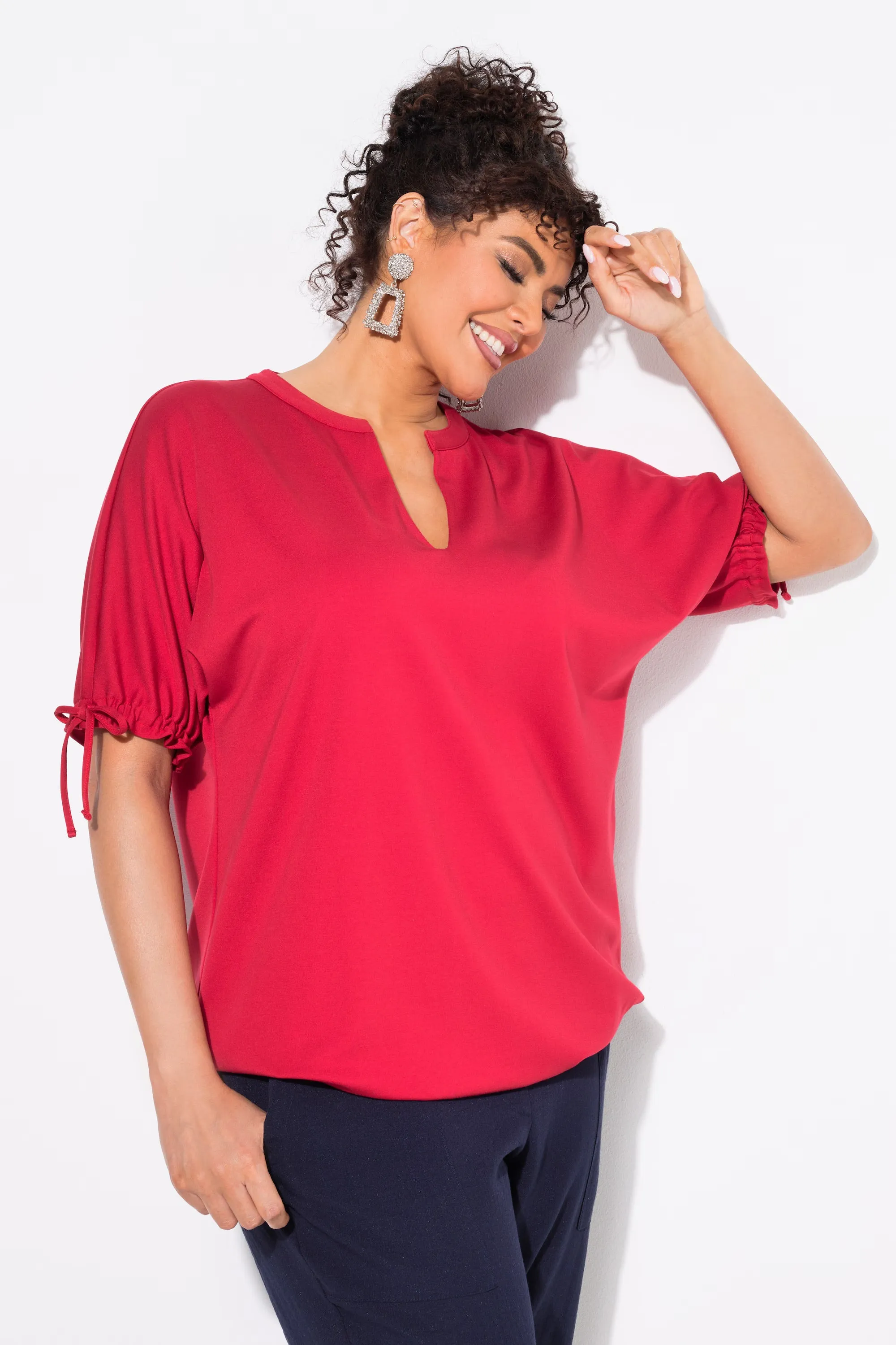 Ulla Popken Tie Sleeve Top in Red