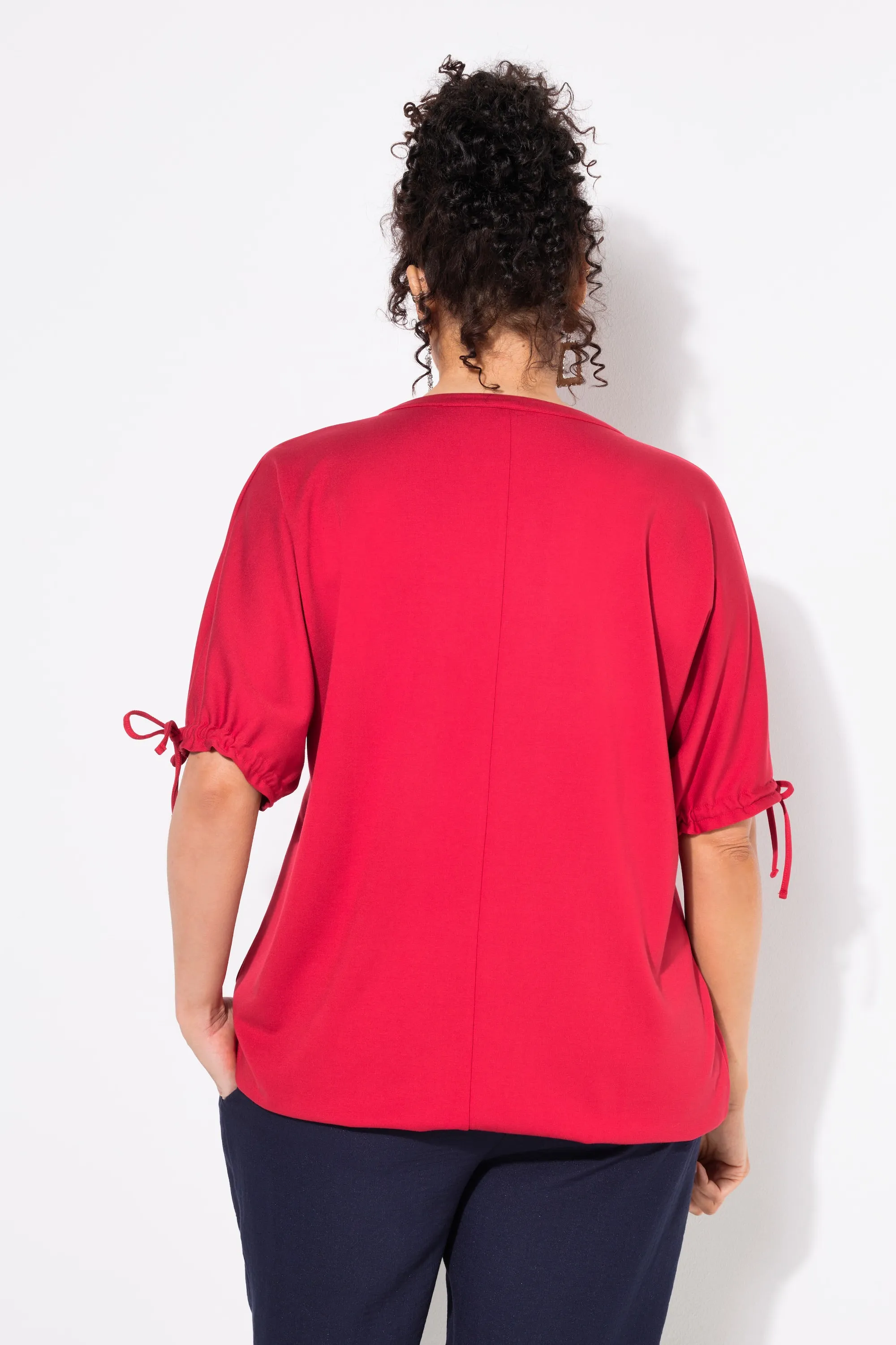 Ulla Popken Tie Sleeve Top in Red