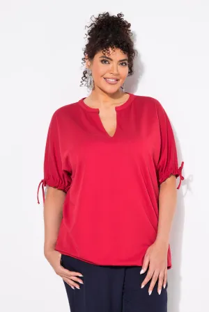 Ulla Popken Tie Sleeve Top in Red