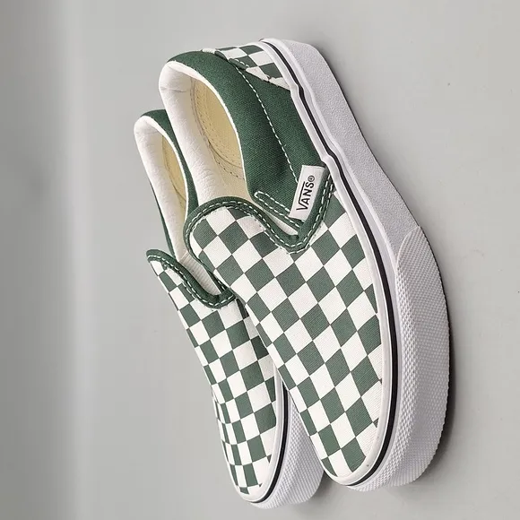 Vans Classic Slip-On Checkerboard Duck Green Kids Boys Size 13
